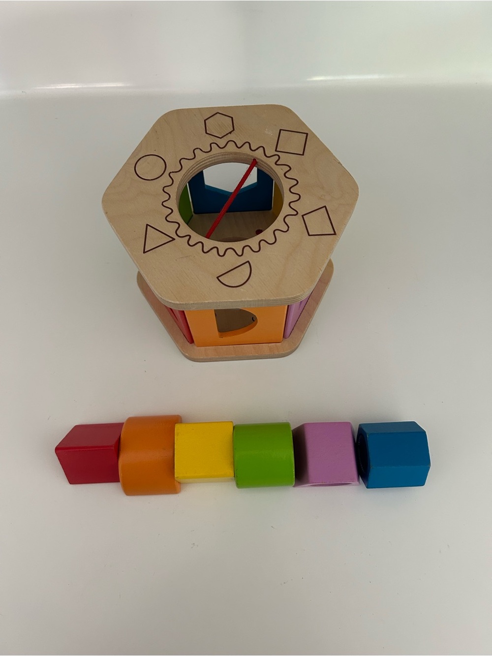 Hape Wooden Shape Sorter Toy - Rainbow Colors